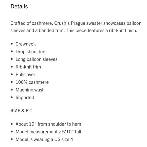 Crush. Cashmere Prague Blue Balloon Sleeve Ribbed Cashmere Sweater 1 S - Picture 5 of 11